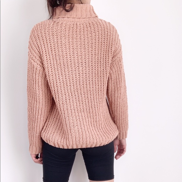 CHUNKY CABLE KNIT TURTLENECK SWEATER - NUDE PINK - Picture 8 of 9